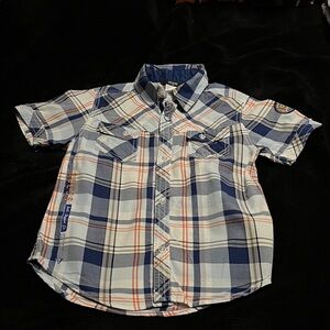 Guess Kids Plaid Shirt - Blue, White, and Orange
